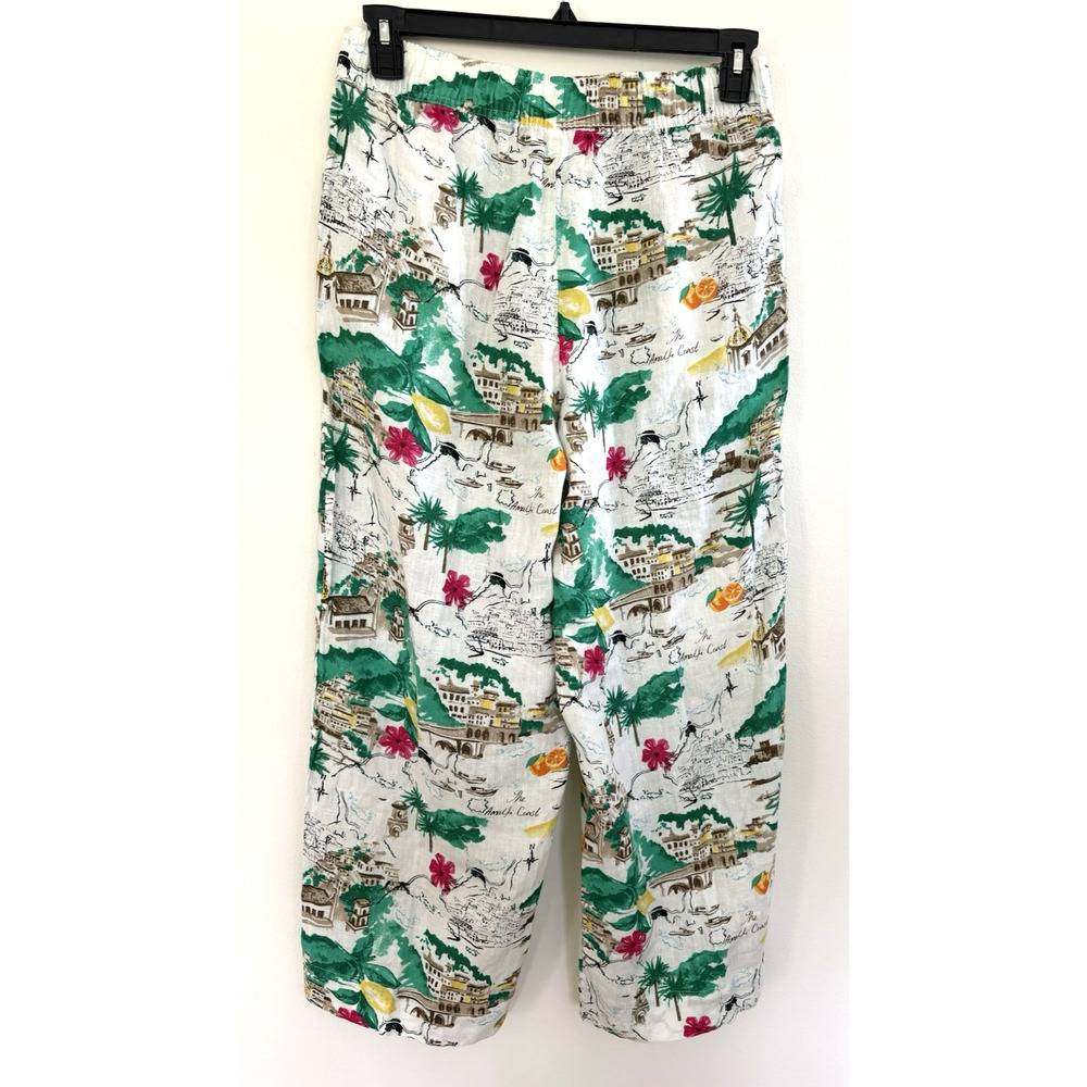 Cynthia Rowley Amalfi Coast Print Linen Pants Womens Medium‎ Coastal Resort Wear